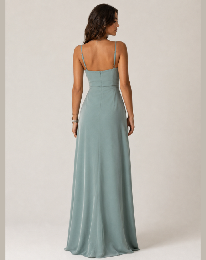 Elegant long cocktail evening dress with slit