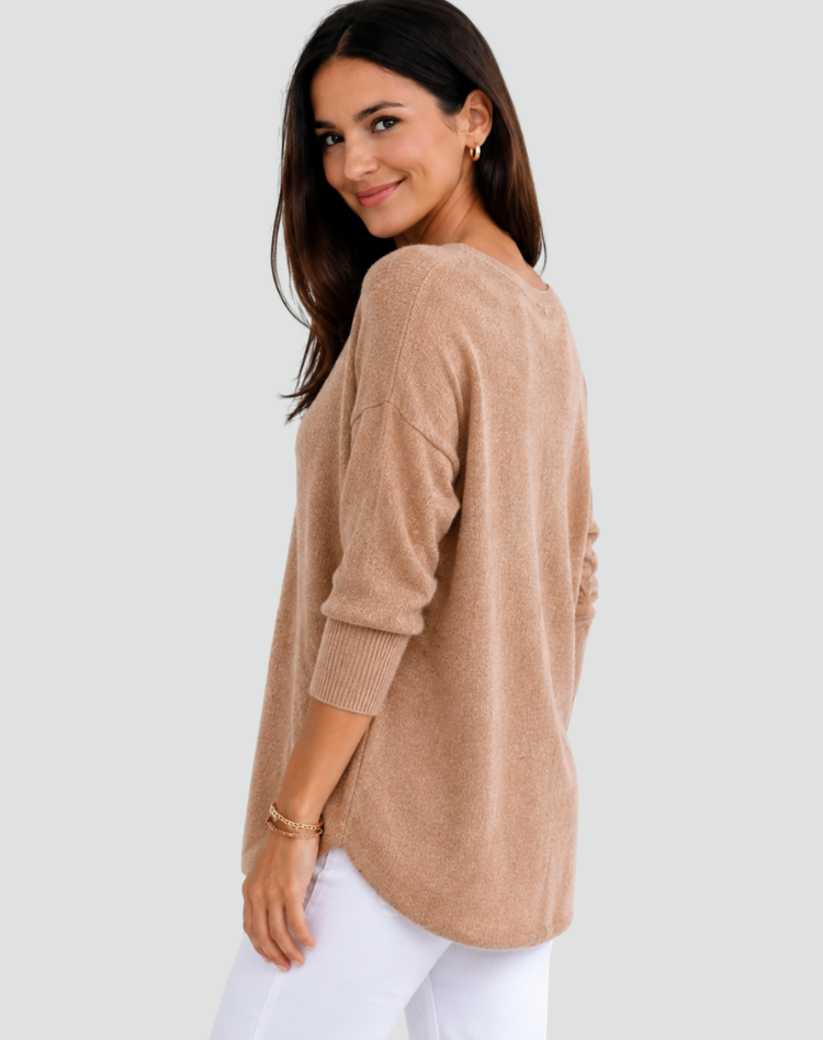 Knit tunic with V-neck and loose fit