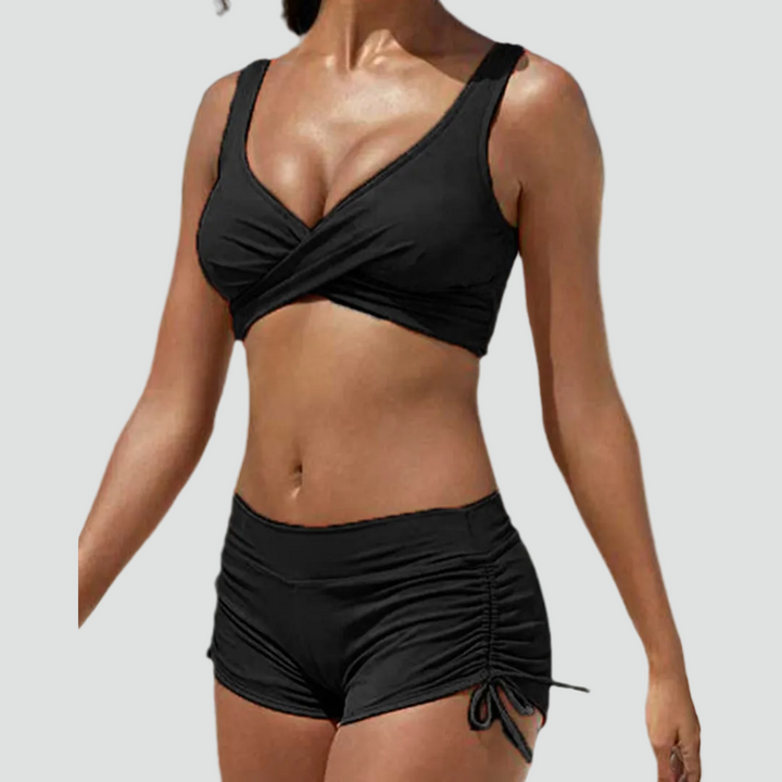 Maillot de bain deux pièces pour femme à taille haute avec shorty