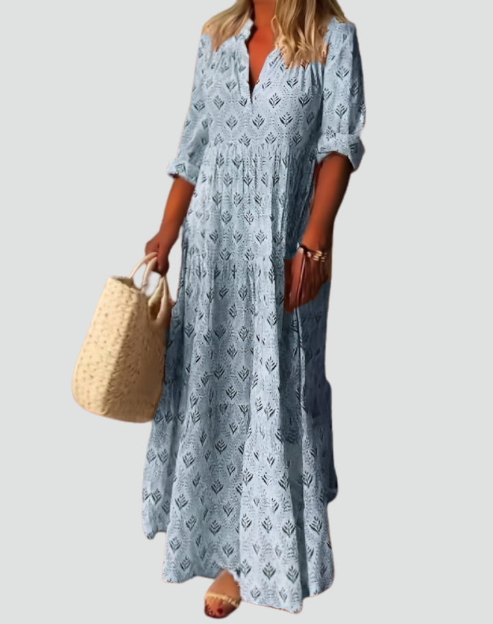 Vintage-style summer maxi dress with print for women