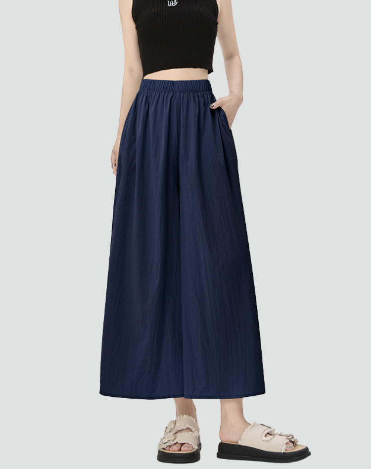 Women's Midi Skirt-Pants with Elastic Waistband, Wide Casual Style