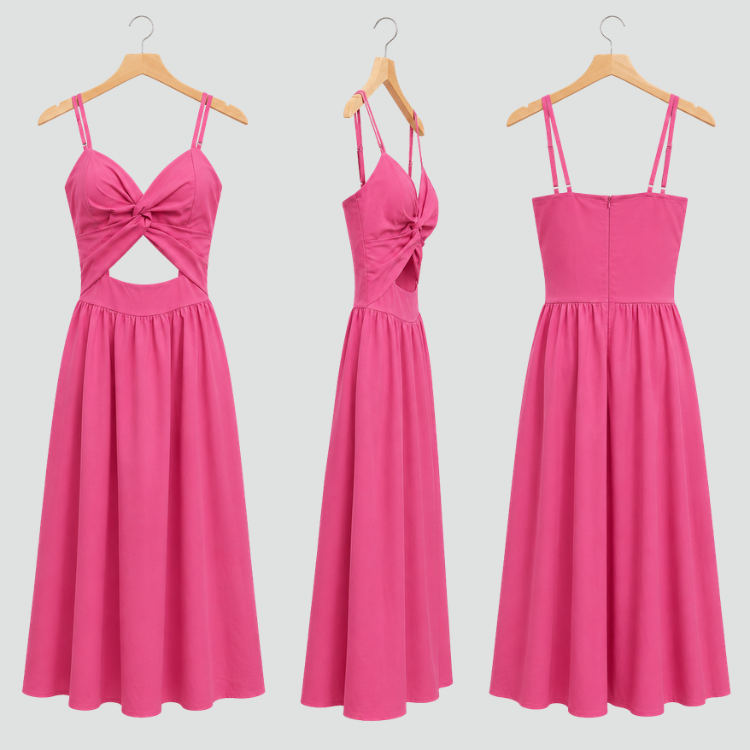 Maxi damesjurk met uitsnijding en geplooide buste