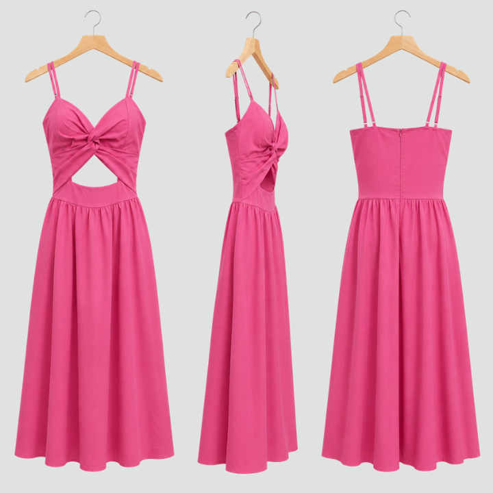Maxi damesjurk met uitsnijding en geplooide buste