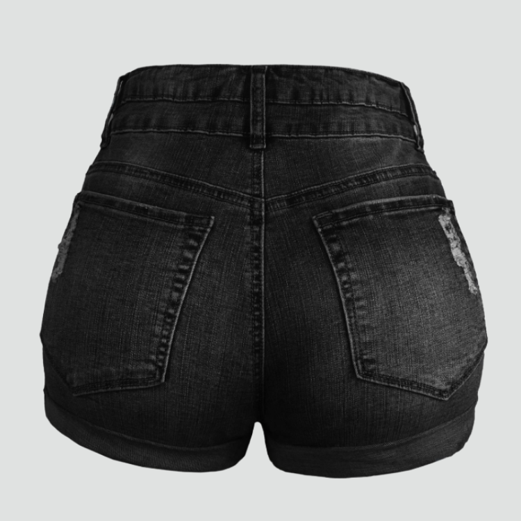 Women's high-waisted distressed denim shorts