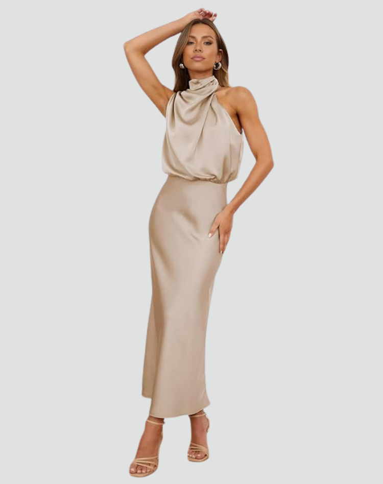 Midi-jurk met halter en satijnen afwerking voor een bruiloft