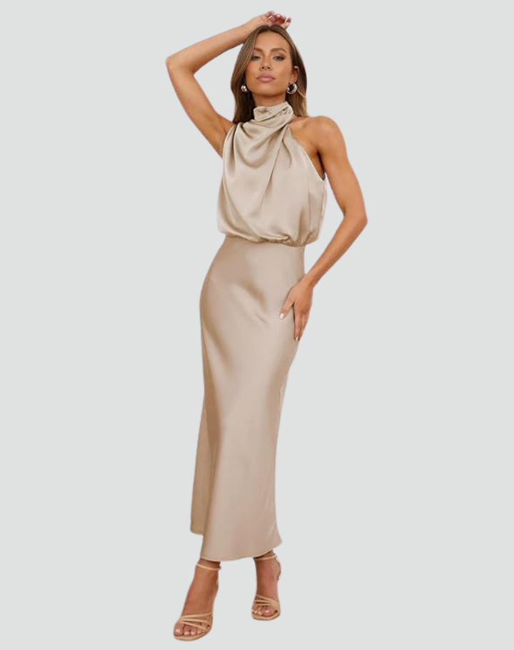 Midi-jurk met halter en satijnen afwerking voor een bruiloft