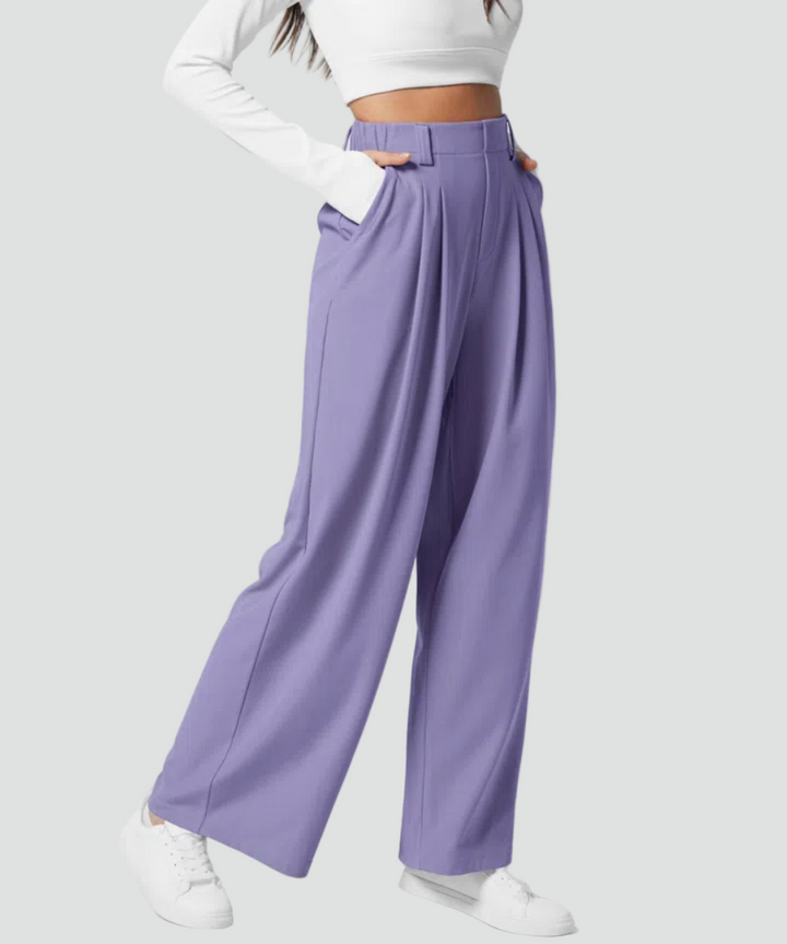 Eleganckie elastyczne spodnie damskie wide leg z wysokim stanem