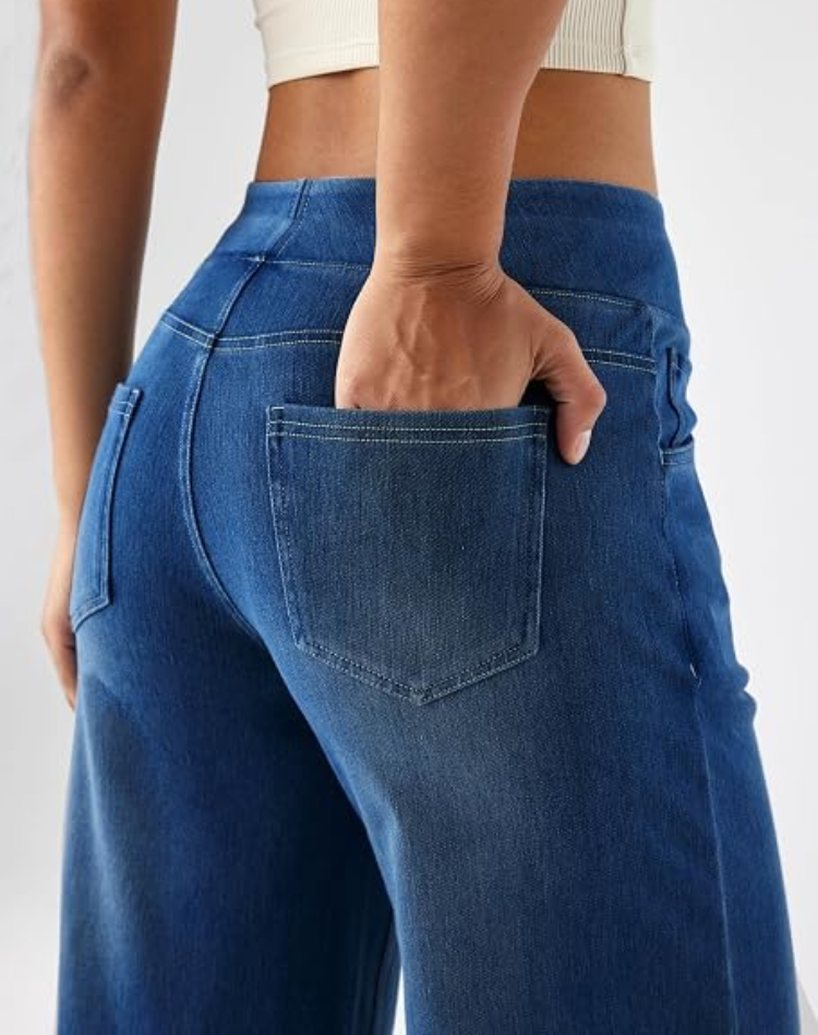 Dames spijkerbroek met hoge taille, wijde pijpen, rekbaar