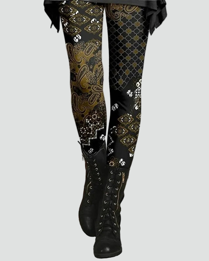Legginsy vintage z wysokim stanem i patchworkowym printem
