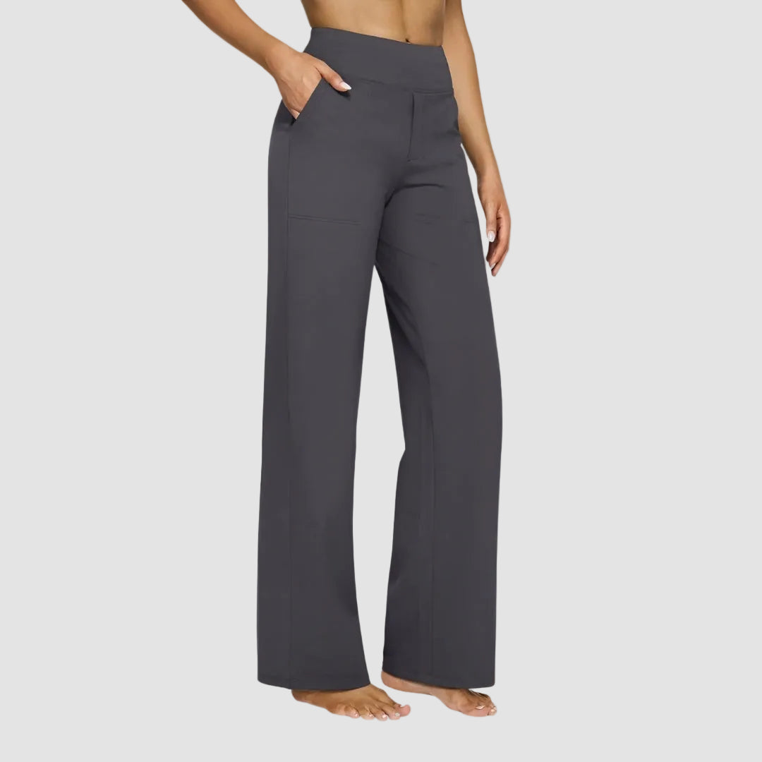 Wygodne damskie spodnie dresowe z wysokim stanem i szeroką nogawką