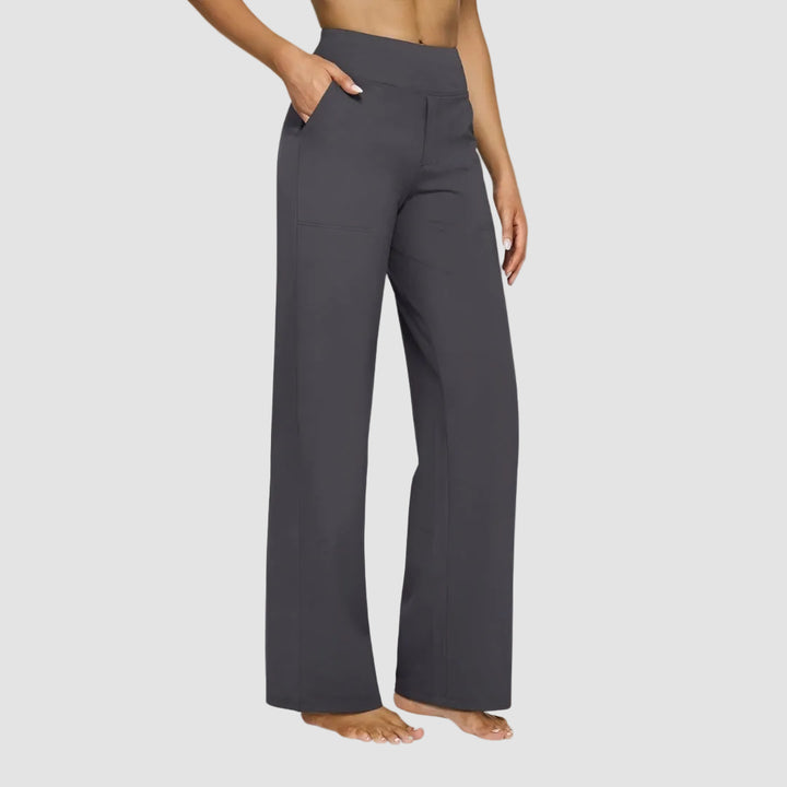 Wygodne damskie spodnie dresowe z wysokim stanem i szeroką nogawką