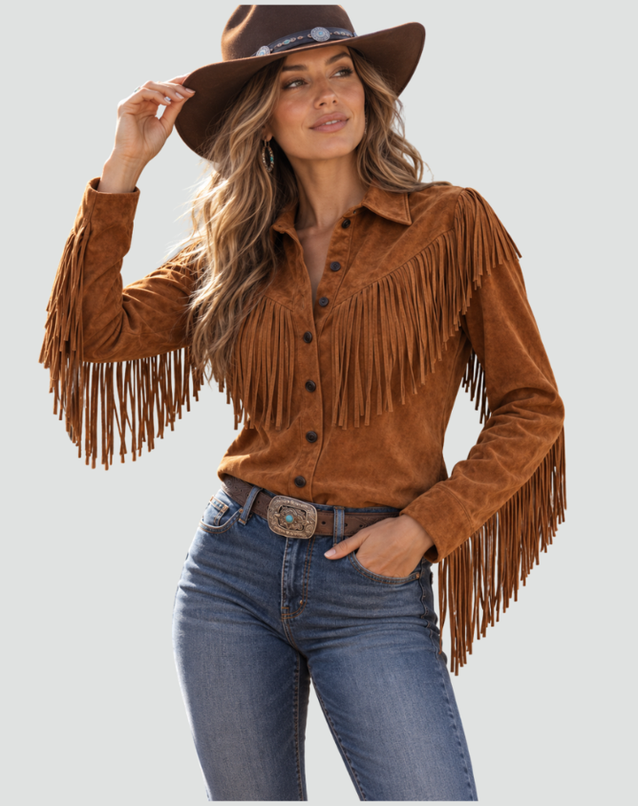 Top à bretelles avec franges dans un style jean