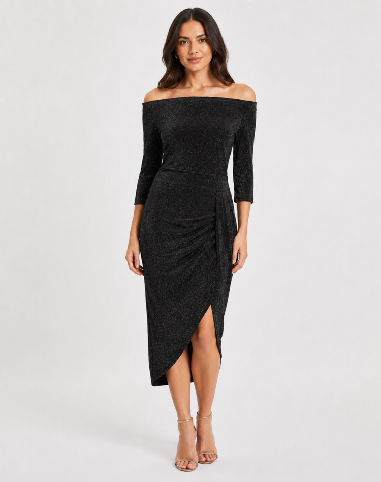 Robe cocktail midi élégante ajustée avec fente