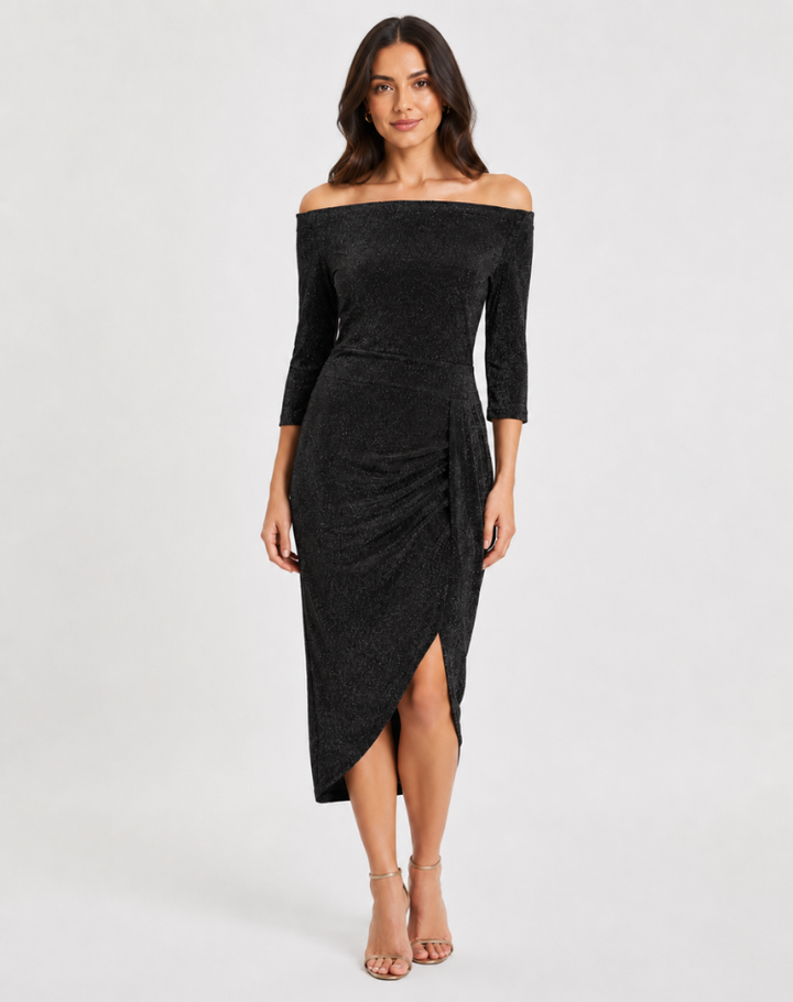 Robe cocktail midi élégante ajustée avec fente