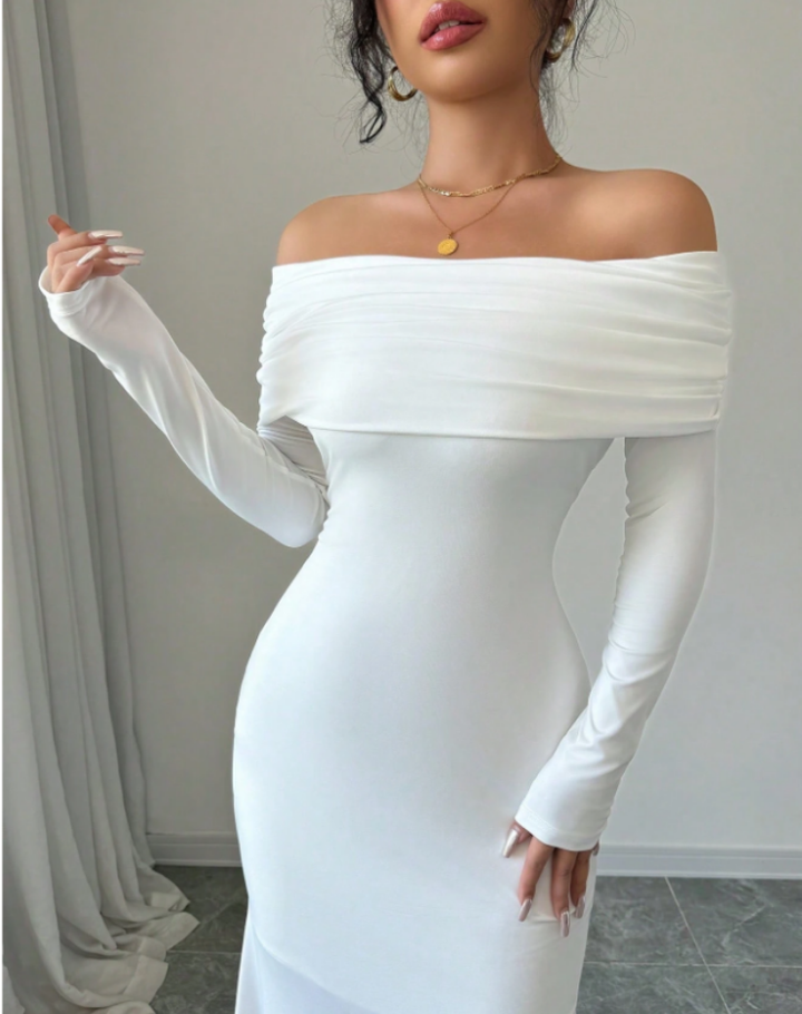 Long-sleeve dress with off-the-shoulder design for any occasion