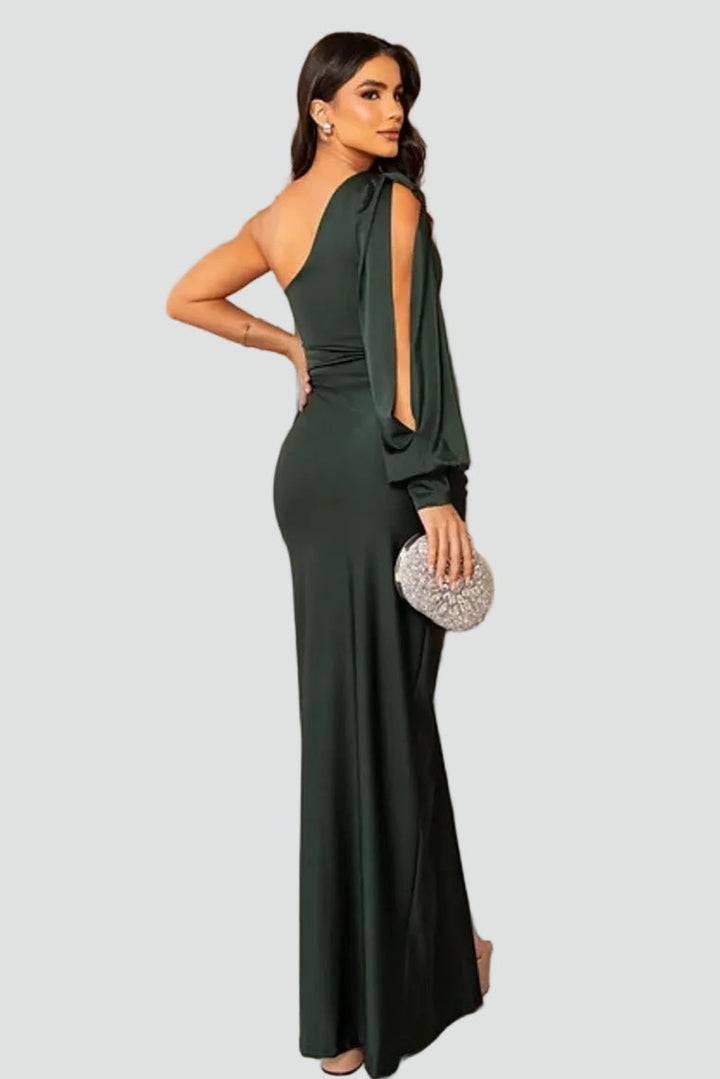 Women's one-shoulder maxi gala dress with slit and draping