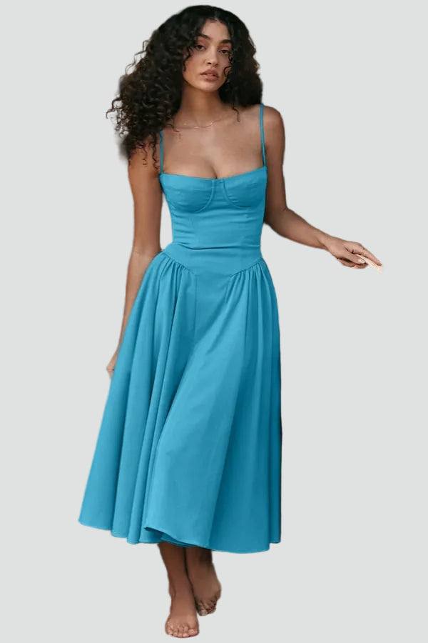 Elegancka damska sukienka midi koktajlowa z gorsetem