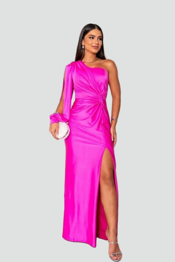 Elegancka sukienka wieczorowa maxi damska na jedno ramię