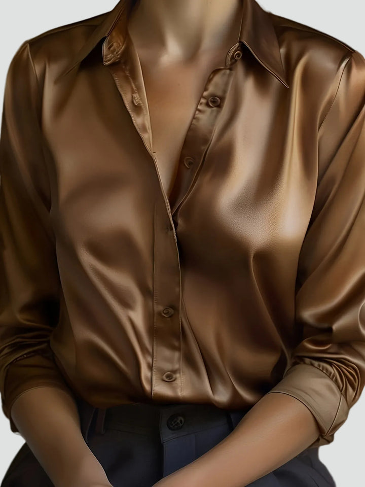 Klasyczna bluzka damska z efektem satyny z długim rękawem elegancka