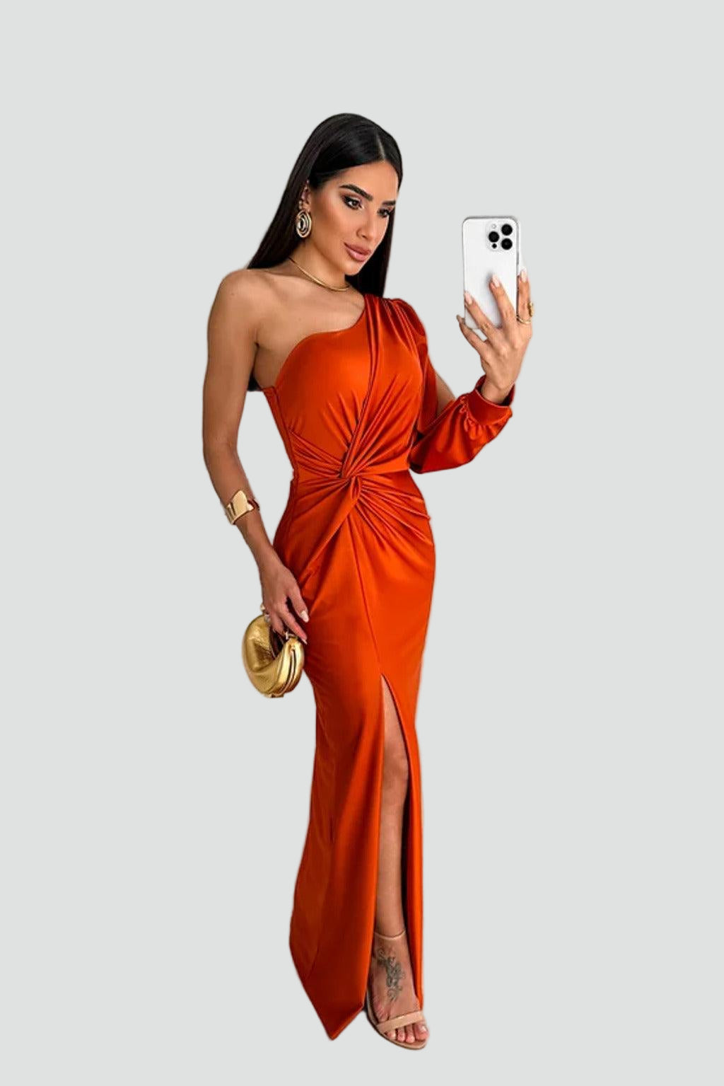 Elegancka sukienka wieczorowa maxi damska na jedno ramię