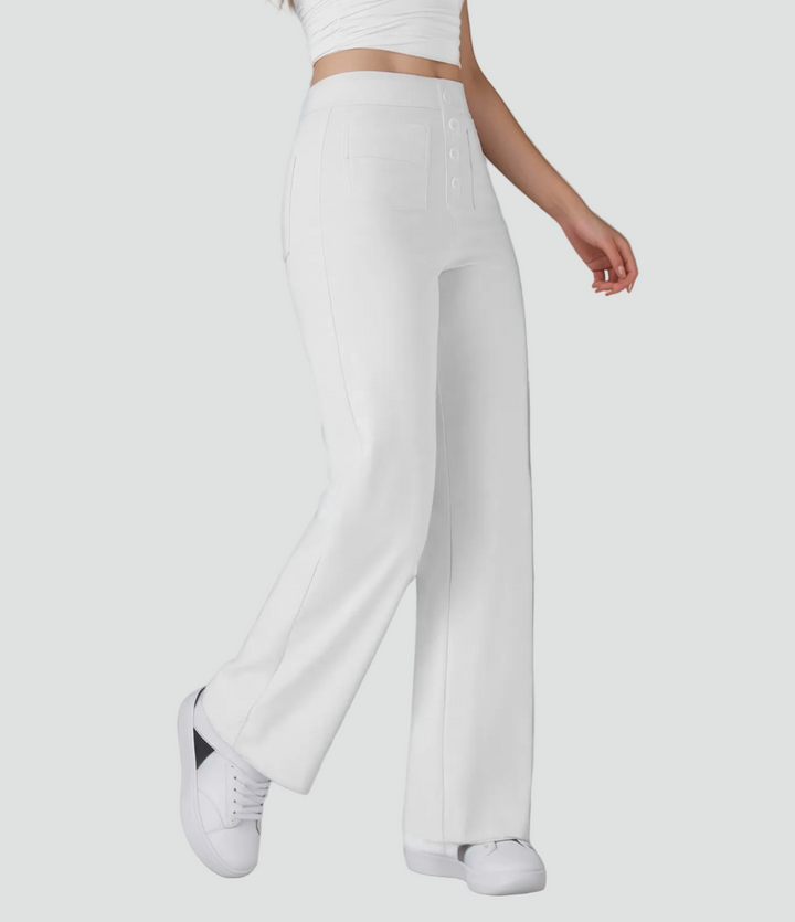 Damskie spodnie z wysokim stanem zapinane na guziki