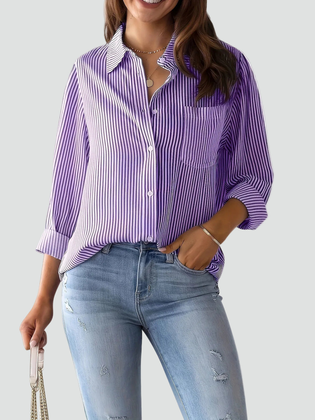 Women's oversized striped shirt with pocket for everyday wear