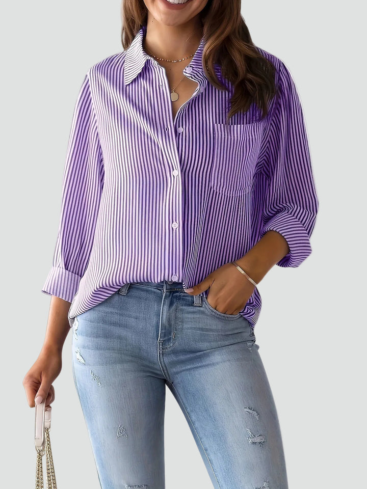 Women's oversized striped shirt with pocket for everyday wear