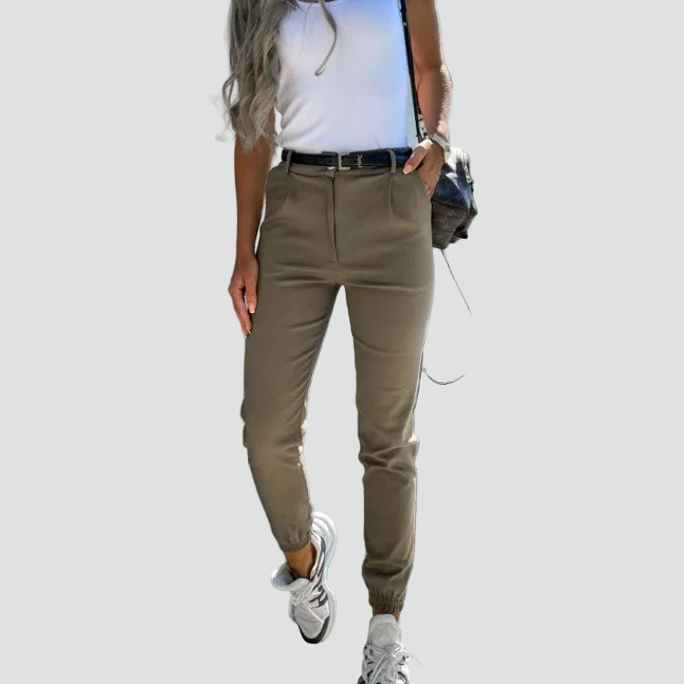 High-waisted chino pants with ankle drawstring
