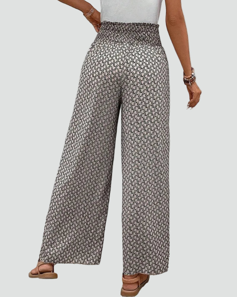 Patterned summer pants with wide legs