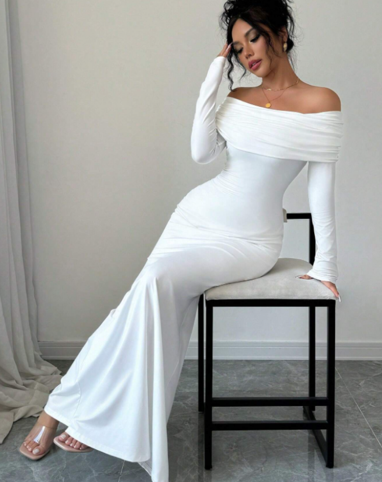 Long-sleeve dress with off-the-shoulder design for any occasion