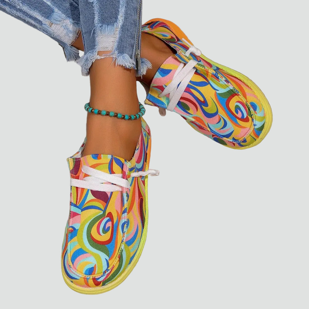 Light slip-on shoes for women with artistic print