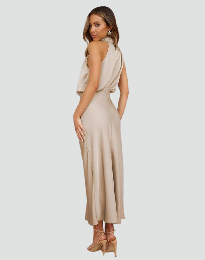 Midi-jurk met halter en satijnen afwerking voor een bruiloft