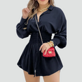 Women's party jumpsuit with long sleeves and ruched waist shirt style