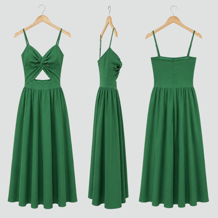 Maxi damesjurk met uitsnijding en geplooide buste