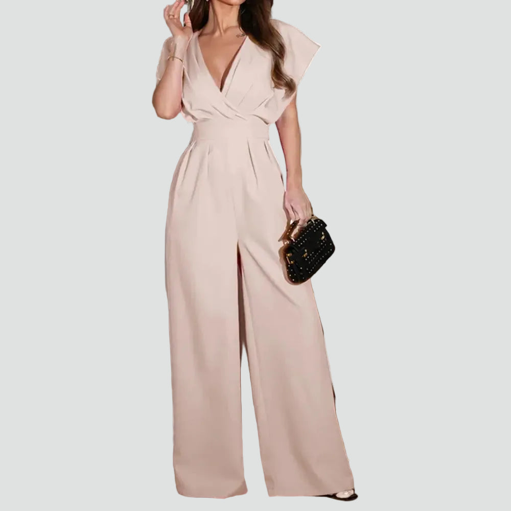 Women's jumpsuit with a wrap neckline and wide legs