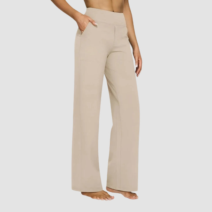 Wygodne damskie spodnie dresowe z wysokim stanem i szeroką nogawką