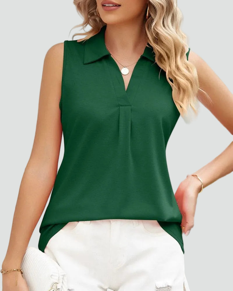 Sleeveless women's blouse with collar and V-neck