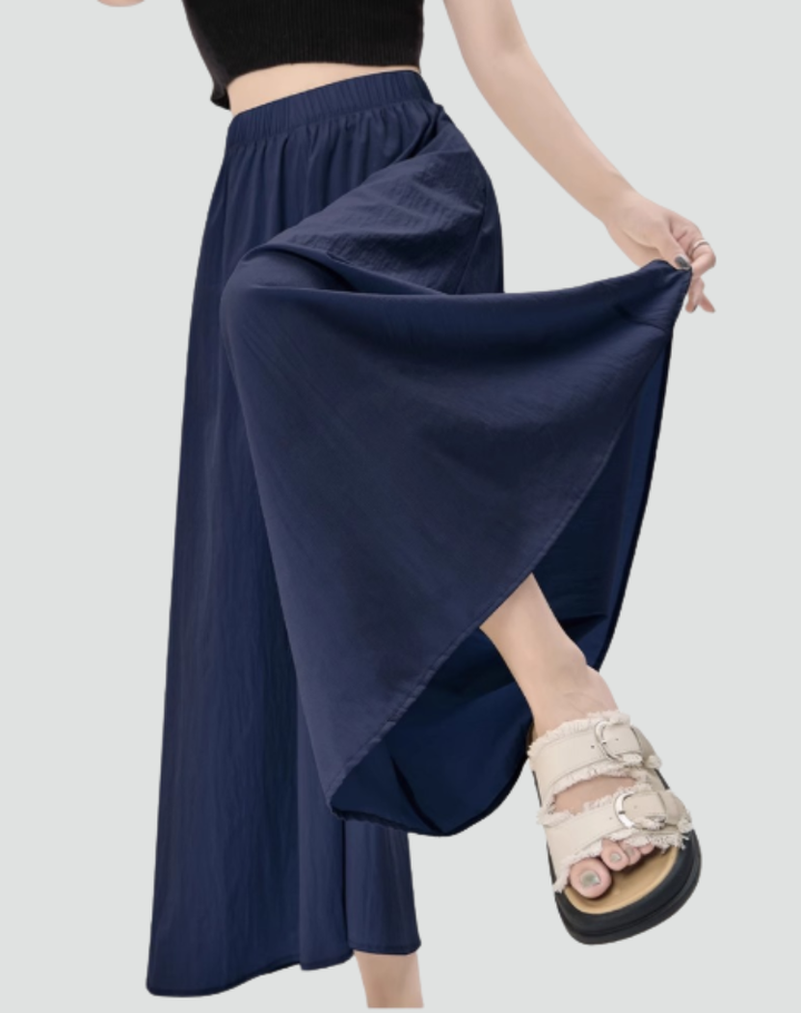 Women's Midi Skirt-Pants with Elastic Waistband, Wide Casual Style