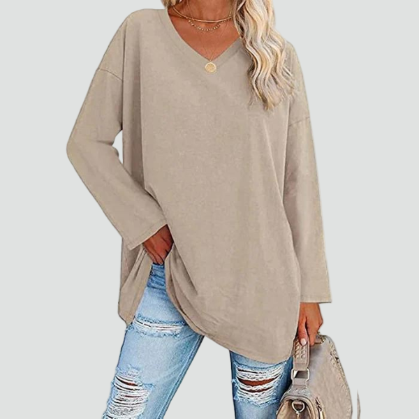 Miękki oversize sweter damski z dekoltem V na co dzień