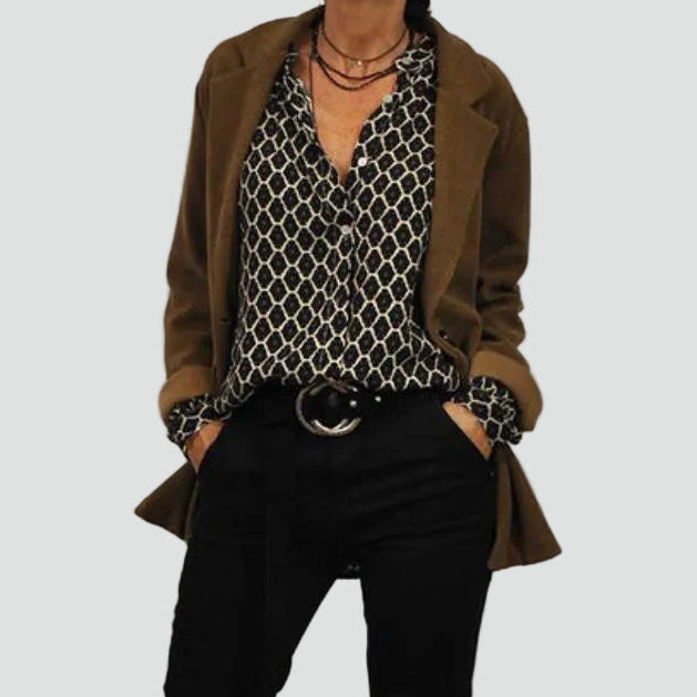 Lekka damska bluzka z dekoltem V i długim rękawem