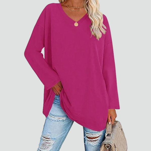 Miękki oversize sweter damski z dekoltem V na co dzień