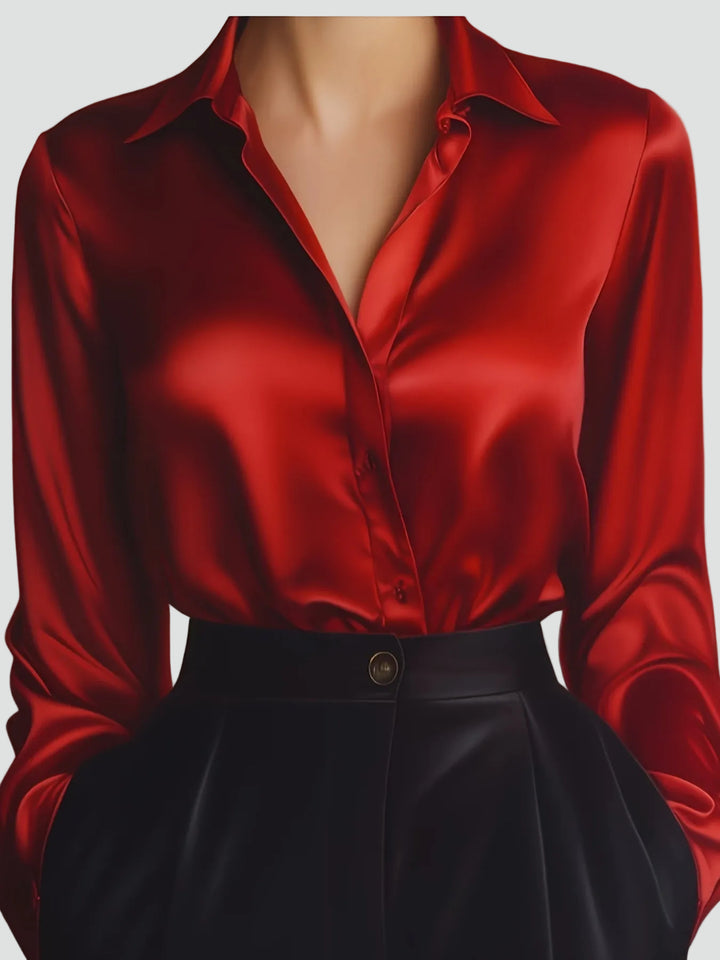 Klasyczna bluzka damska z efektem satyny z długim rękawem elegancka