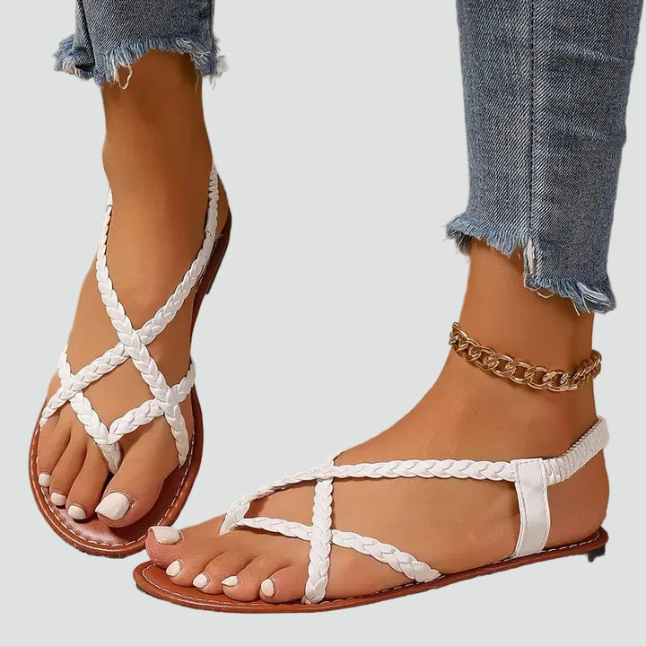 Sandales plates tressées pour femme avec bride à la cheville pour l'été