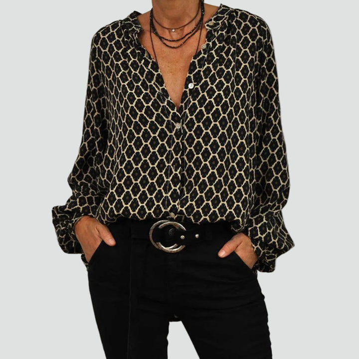 Lekka damska bluzka z dekoltem V i długim rękawem