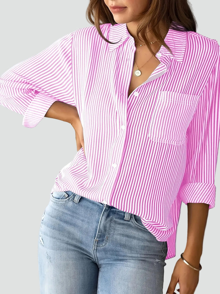 Women's oversized striped shirt with pocket for everyday wear