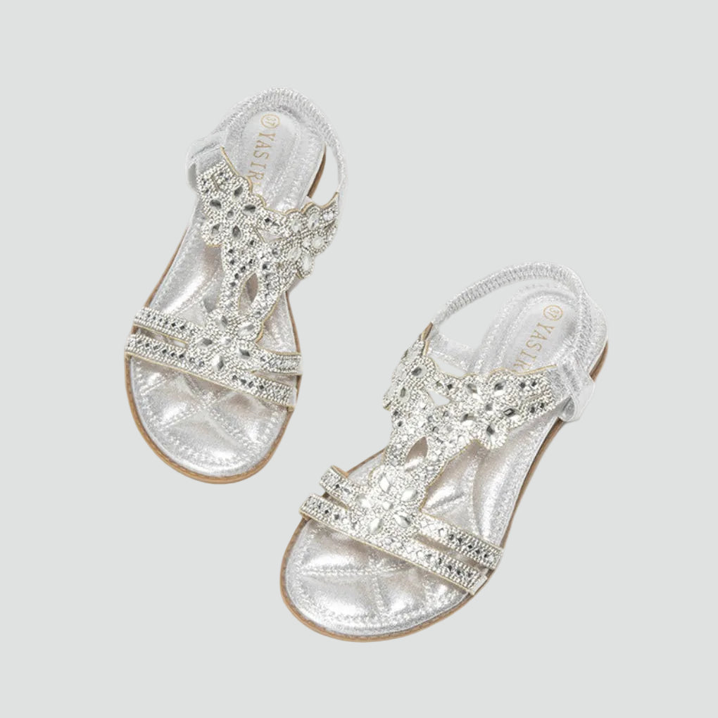 Boho sandals with crystals and elastic strap