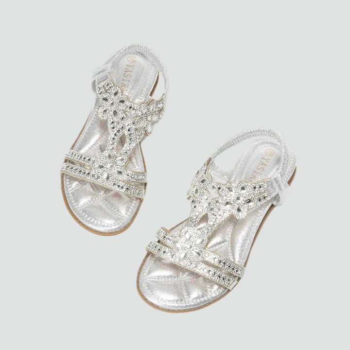 Boho sandals with crystals and elastic strap
