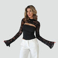 Women's Lace Top Cut-Out Long Sleeve Evening Party
