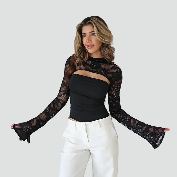 Women's Lace Top Cut-Out Long Sleeve Evening Party