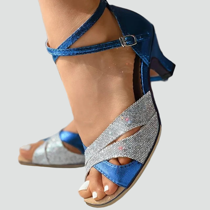 Elegant heeled sandals with rhinestones and ankle strap